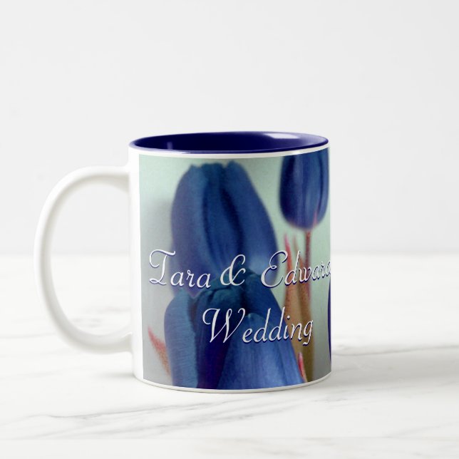 Blue Tulips Two-Tone Coffee Mug (Left)