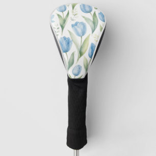 Blue Tulips Watercolor Floral Painting Botanical Golf Head Cover