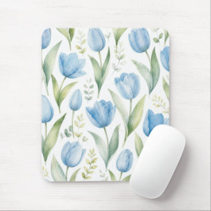 Blue Tulips Watercolor Floral Painting Botanical Mouse Mat