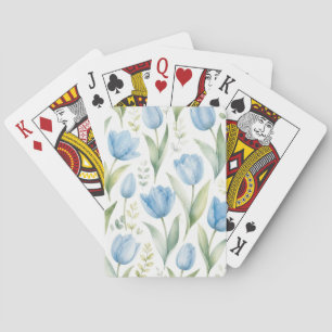 Blue Tulips Watercolor Floral Painting Botanical Playing Cards