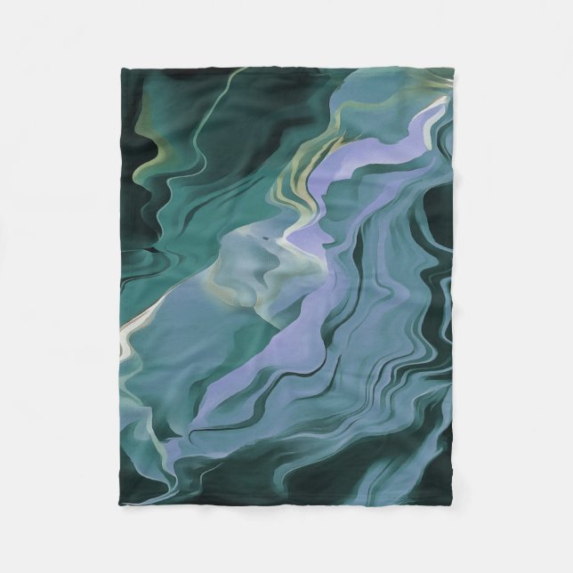 Blue Turbulence Acrylic Pour Abstract Art Fleece Blanket (Front)