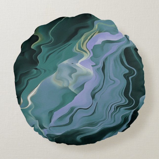 Blue Turbulence Acrylic Pour Abstract Art Round Cushion (Back)
