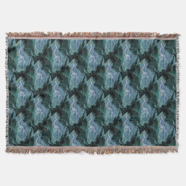 Blue Turbulence Acrylic Pour Abstract Art Throw Blanket (Front)