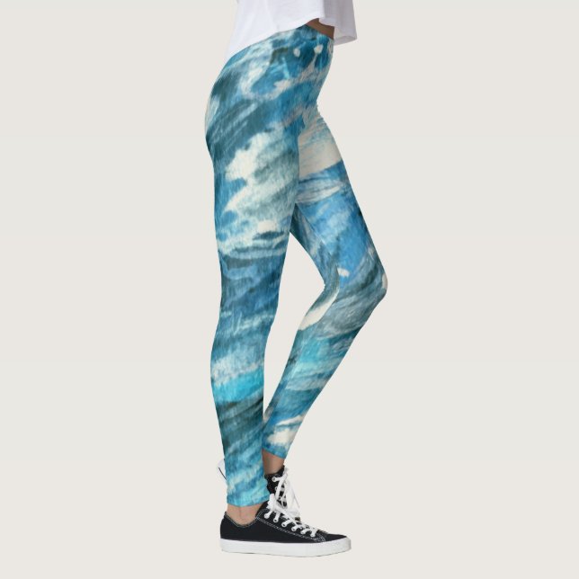 Blue turbulent seas art leggings (Right)