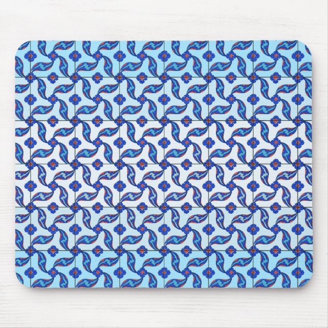 Blue Turkish Iznik Tile Pattern Mouse Mat (Front)