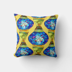 Blue Turkish Lamps mosaic art watercolor Cushion