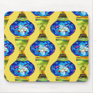 Blue Turkish Lamps mosaic art watercolor Mouse Mat