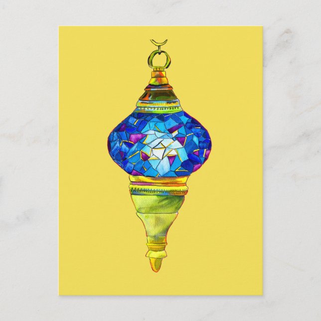 Blue Turkish Lamps mosaic art watercolor Postcard (Front)