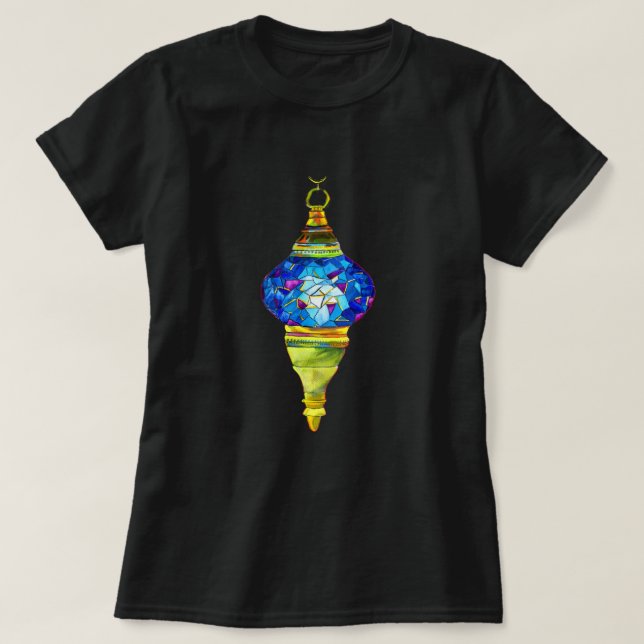 Blue Turkish Lamps mosaic art watercolor T-Shirt (Design Front)