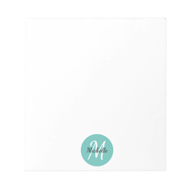 Blue Turqoise Simple Monogram Classic Trendy Notepad (Front)