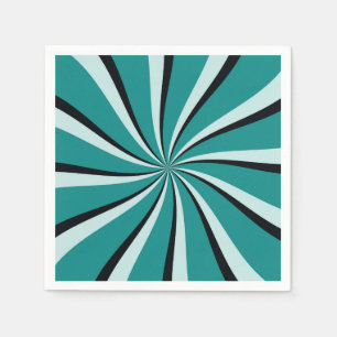 Blue, turquoise and black retro style sun rays napkin