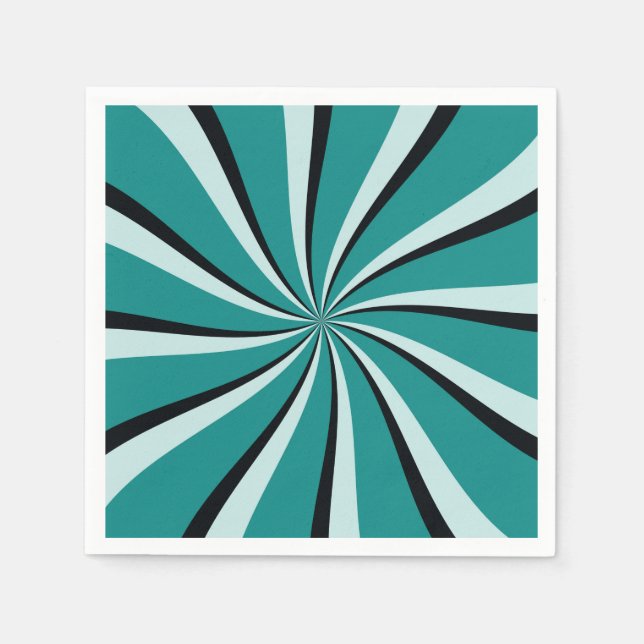 Blue, turquoise and black retro style sun rays napkin (Front)