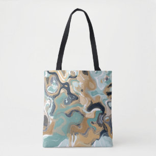Blue, Turquoise and Gold Swirled Marble Tote Bag