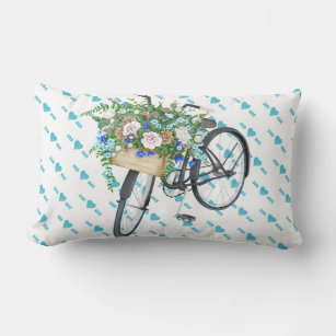 Blue Turquoise and Pink Vintage Retro Bicycle Lumbar Cushion
