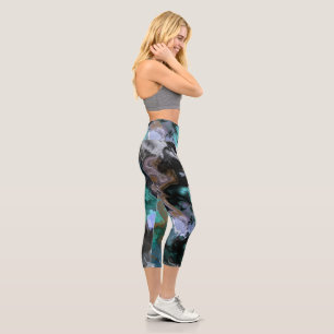 Blue, Turquoise and Purple abstract Capri Leggings