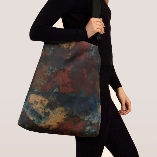 Blue, Turquoise and Rust Marble Abstract Crossbody Bag (Close Up)