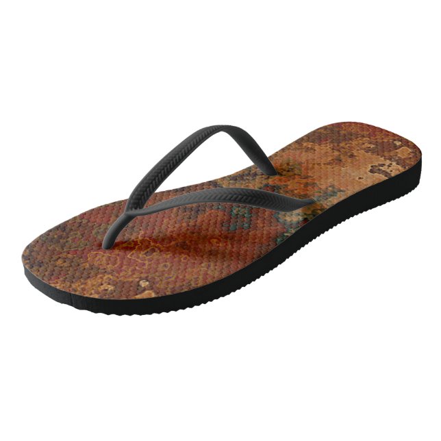 Blue, Turquoise and Rust Marble Abstract Flip Flops (Angled)