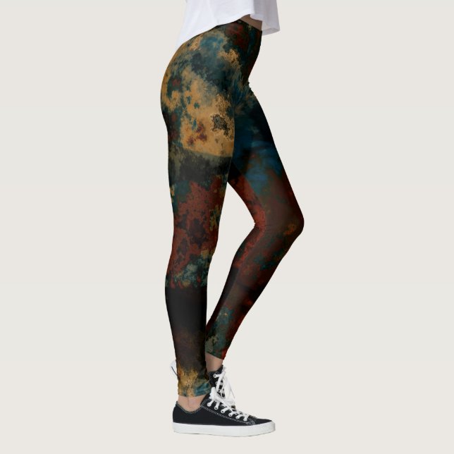 Blue, Turquoise and Rust Marble Abstract Leggings (Right)