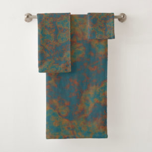 Blue, Turquoise and Rusted Metal Abstrat Bath Towel Set