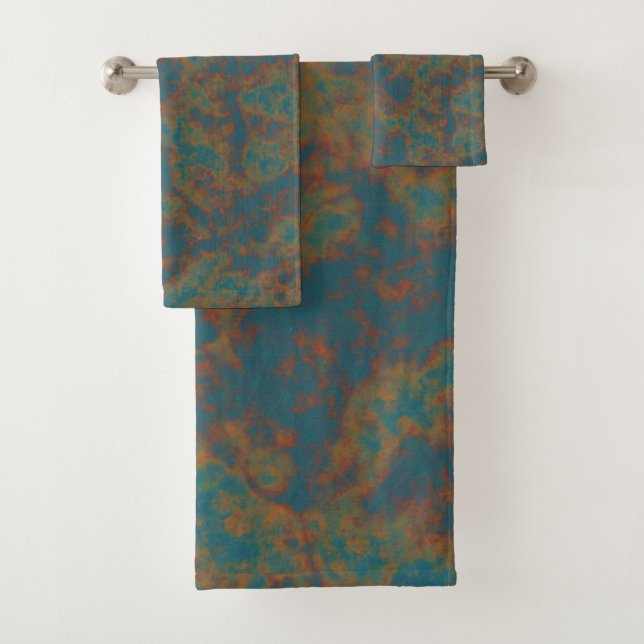 Blue, Turquoise and Rusted Metal Abstrat Bath Towel Set (Insitu)