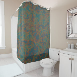 Blue, Turquoise and Rusted Metal Abstrat Shower Curtain