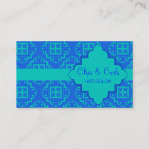 Blue & Turquoise Aqua Arabesque Moroccan Graphic Business Card