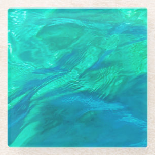 Blue, Turquoise & Aqua Waves Glass Coaster
