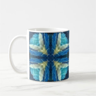 Blue turquoise aquamarine yellow geometric design coffee mug