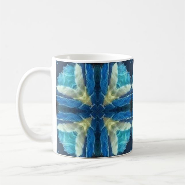 Blue turquoise aquamarine yellow geometric design coffee mug (Left)