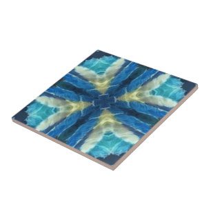 Blue turquoise aquamarine yellow geometric design tile