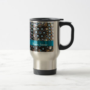 Blue turquoise beaded travel mug