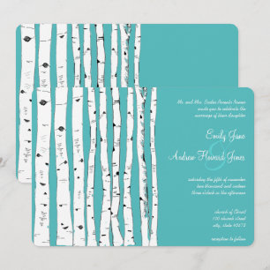 Blue Turquoise Birch Tree Wedding Invitations