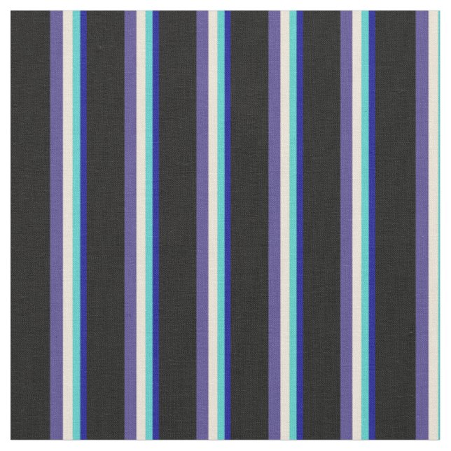 Blue, Turquoise, Bisque, Dark Slate Blue & Black Fabric (Close Up)