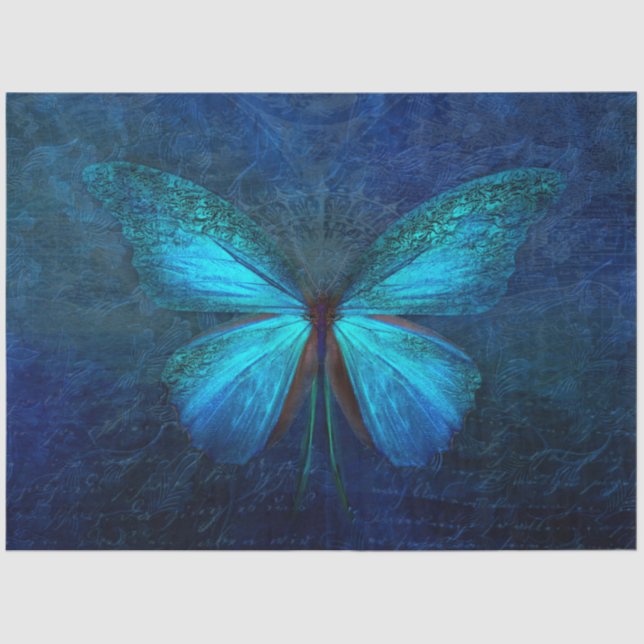 Blue Turquoise Butterfly Decoupage Tissue Paper (Front)