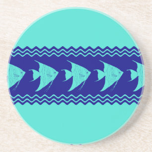 Blue Turquoise Coastal Angelfish Stripes Coaster