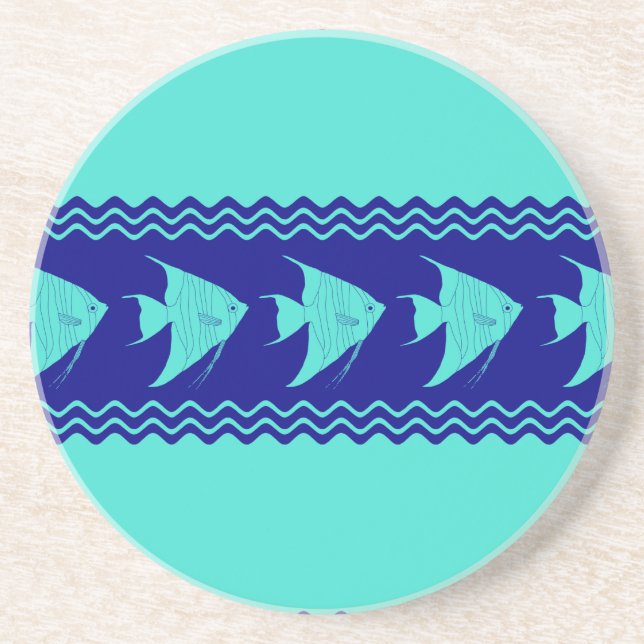 Blue Turquoise Coastal Angelfish Stripes Coaster (Front)
