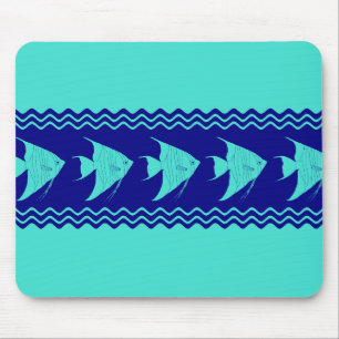 Blue Turquoise Coastal Angelfish Stripes Mouse Mat