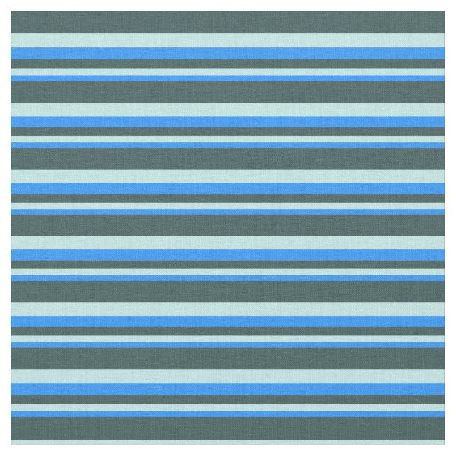 Blue, Turquoise & Dark Slate Grey Lined Pattern Fabric (Close Up)