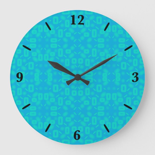 Blue Turquoise Frosted Glass Pattern Abstract Art Large Clock (Front)