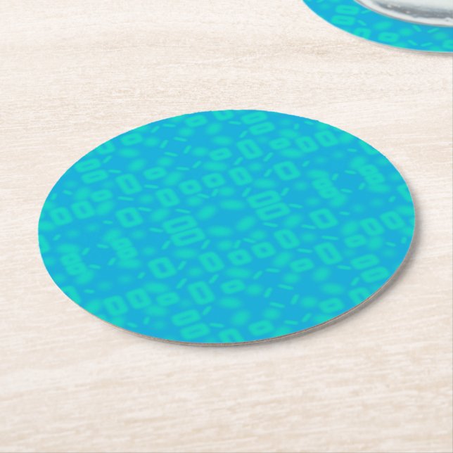 Blue Turquoise Frosted Glass Pattern Abstract Art  Round Paper Coaster (Angled)
