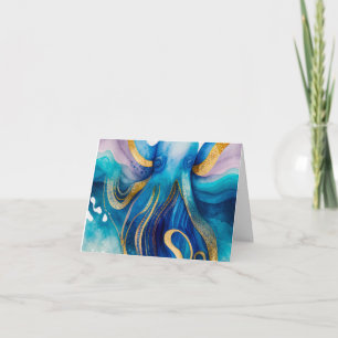 Blue Turquoise Gold Octopus Blank Greeting Card
