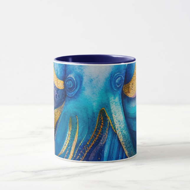 Blue Turquoise Gold Octopus Coffee Mug (Center)