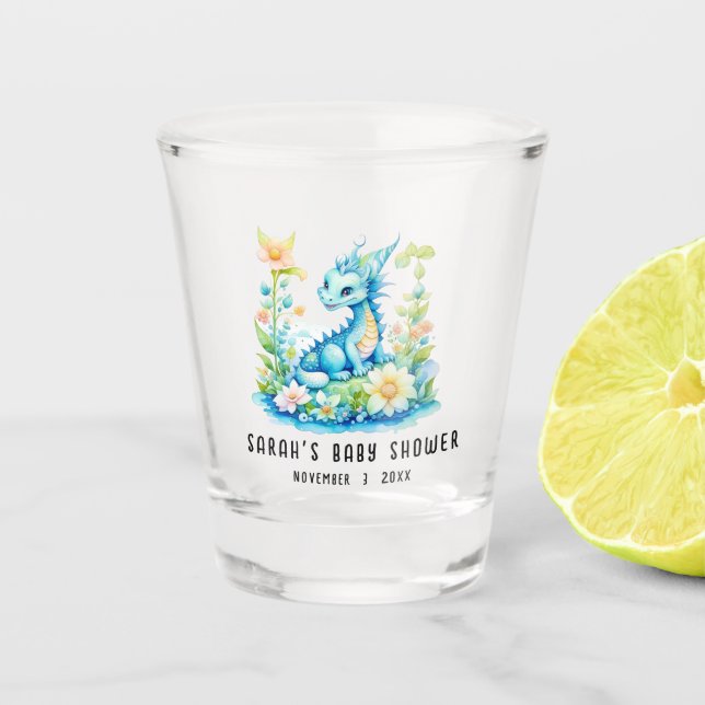 Blue Turquoise Green Dragon Baby Shower Shot Glass (Front)