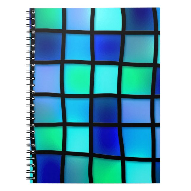 Blue Turquoise Green Purple Stained Glass Art Notebook (Front)