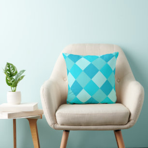 Blue Turquoise Green Square Quilt pattern Cushion