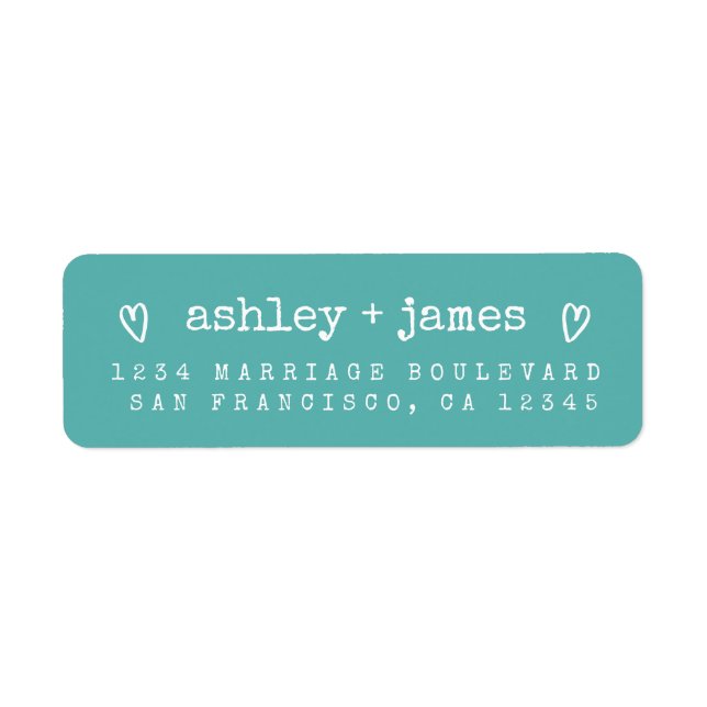 Blue Turquoise Heart Couple Wedding Return Address (Front)