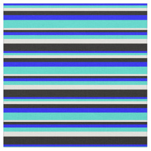 Blue, Turquoise, Light Yellow, and Black Lines Fabric