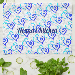 Blue Turquoise Linked Heart Art Pattern Custom  Tea Towel