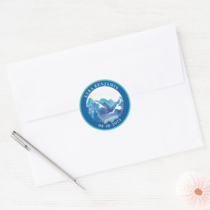 Blue Turquoise Majestic Mountain Bar Mitzvah Classic Round Sticker