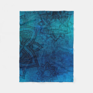 Blue Turquoise Mandala Distressed  Fleece Blanket
